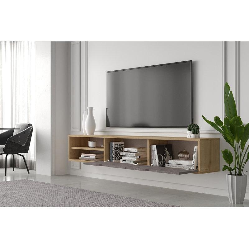 180 cm Endüstriyel Ahşap Duvara Monte TV Ünitesi Açık ve Kapalı Bölmeli - 78427