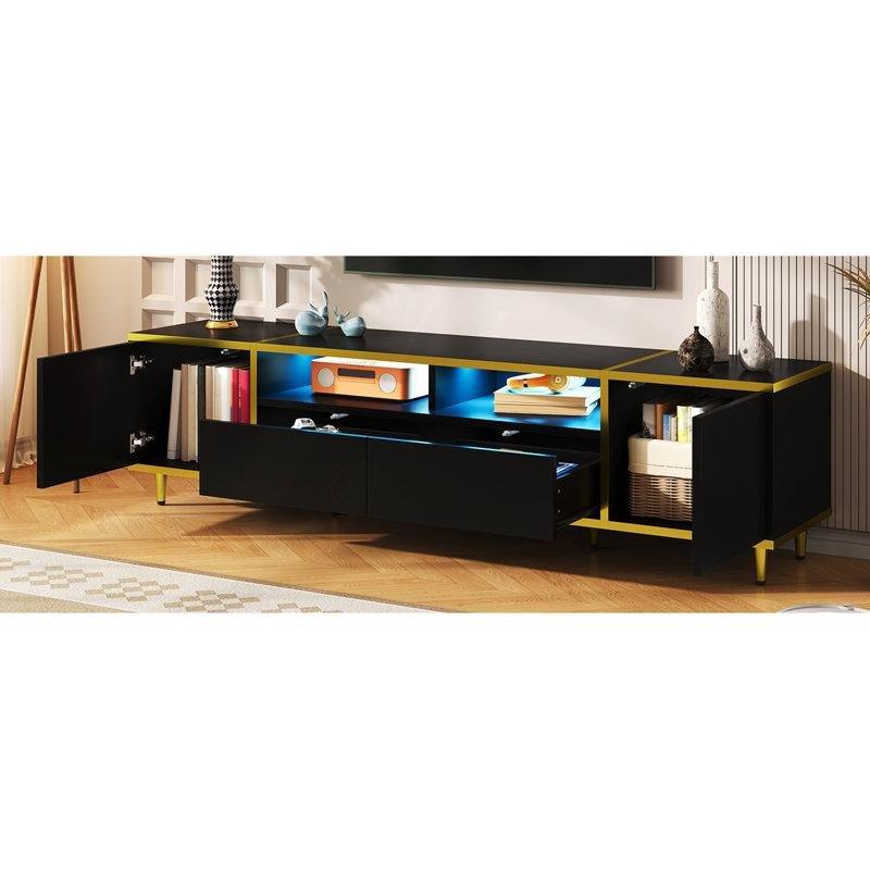 180 cm Siyah Altın Şeritli Metal Ayaklı TV Ünitesi - 79429