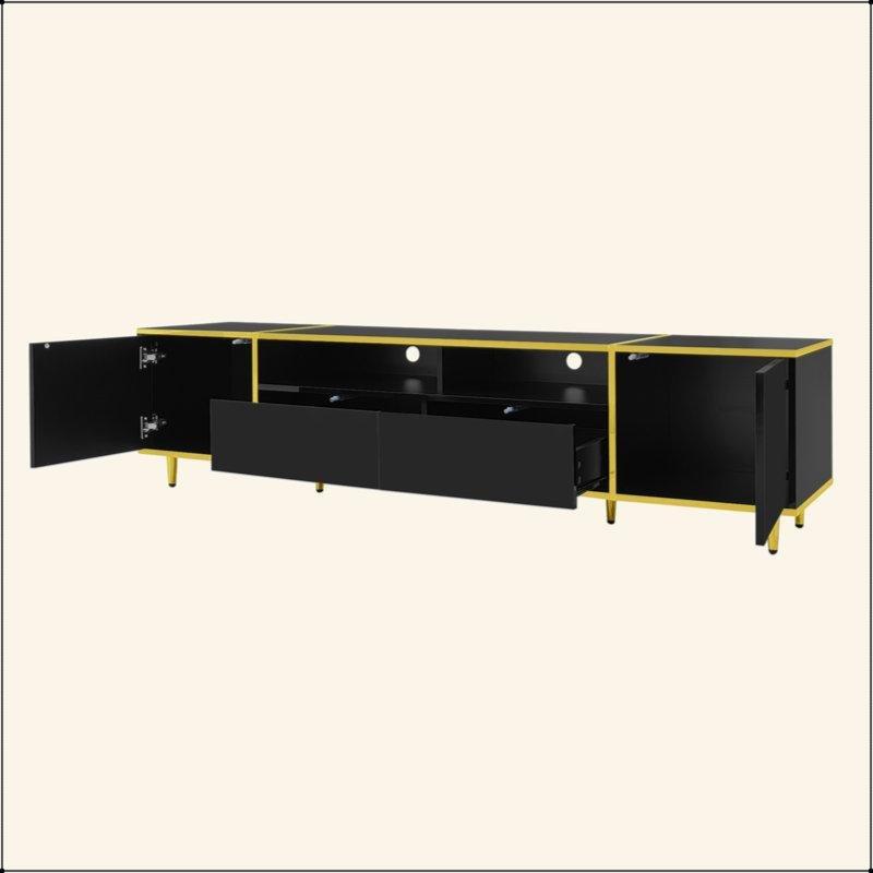 180 cm Siyah MDF TV Ünitesi Altın Detaylı LED Aydınlatmalı - 79426