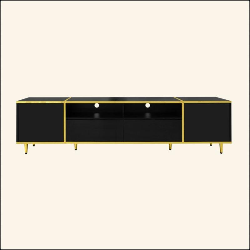 180 cm Siyah MDF TV Ünitesi Altın Detaylı LED Aydınlatmalı - 79426
