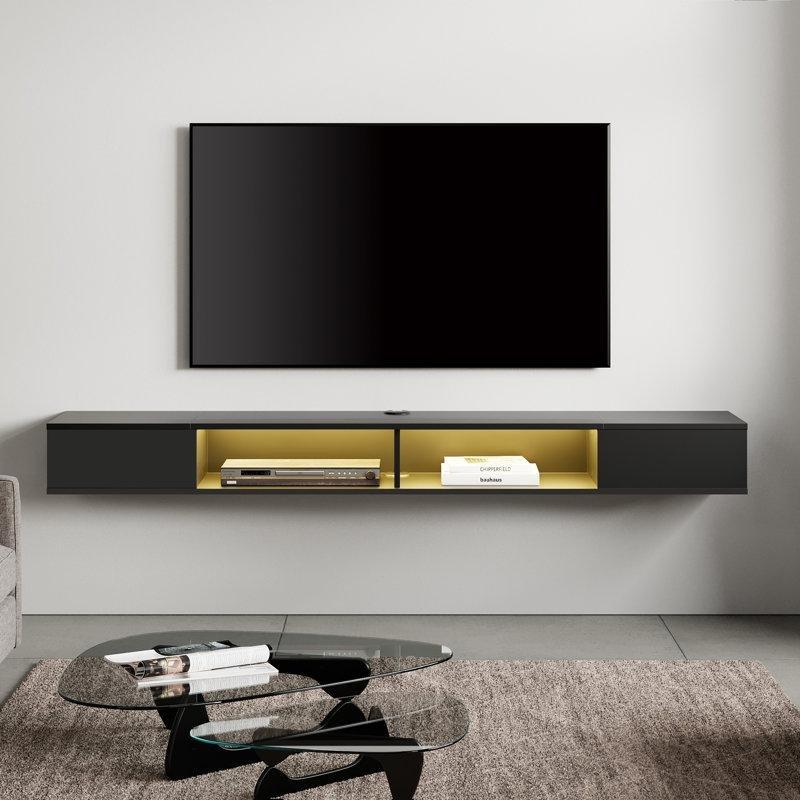 70 inç Endüstriyel Ahşap Beyaz Duvara Monte TV Ünitesi Renkli LED Işıklı 178x30x18 cm - 78517