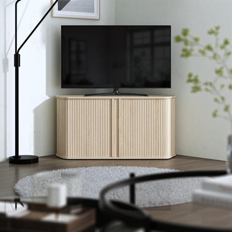 Açık Bej Renk Kaydırmalı Kapılı Modern Köşe TV Ünitesi 110x51x55 cm