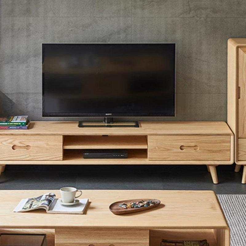 Açık Ceviz Renkli Masif Beyaz Dişbudak Ağacı TV Ünitesi ve Orta Sehpa Takımı - 79912