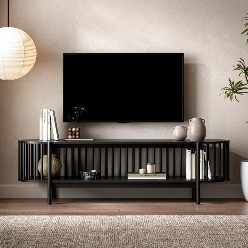 Açık Depolama Bölmeli Siyah Ahşap TV Ünitesi 160x40x45 cm