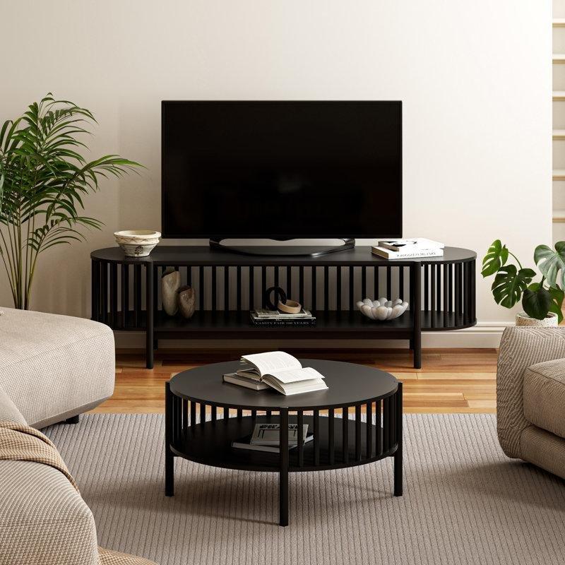 Açık Depolama Bölmeli Siyah Ahşap TV Ünitesi 160x40x45 cm