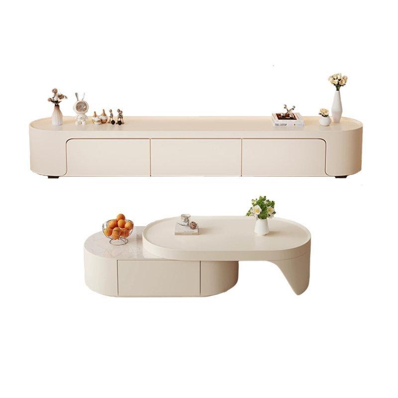 Açık Krem Renkli Çam Ahşap Çekmeceli TV Ünitesi ve Orta Sehpa Takımı - 79714