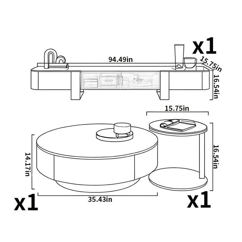 Açık Krem Sintered Stone Üst Yüzeyli Metal Ayaklı TV Ünitesi ve Orta Sehpa Takımı - 79555