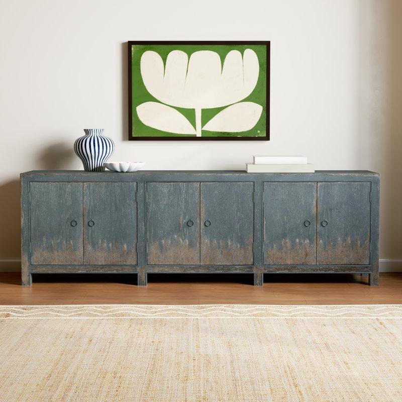 Açık Mavi Eskitme Görünümlü Masif Ahşap Rustik TV Ünitesi 226x47x71 cm - 79168