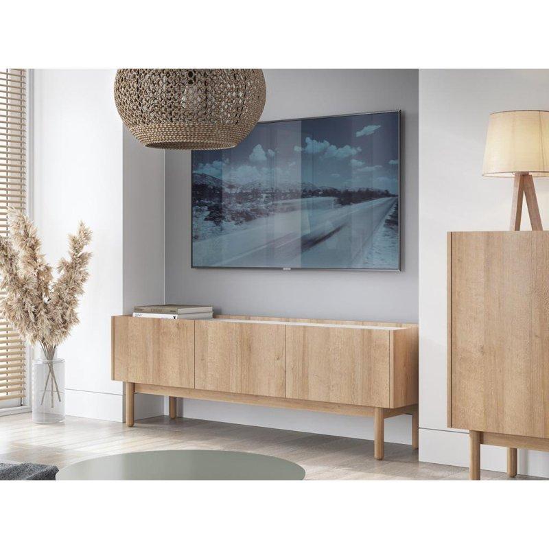 Açık Meşe Dokulu Beyaz Mermer Desenli TV Ünitesi 144 cm