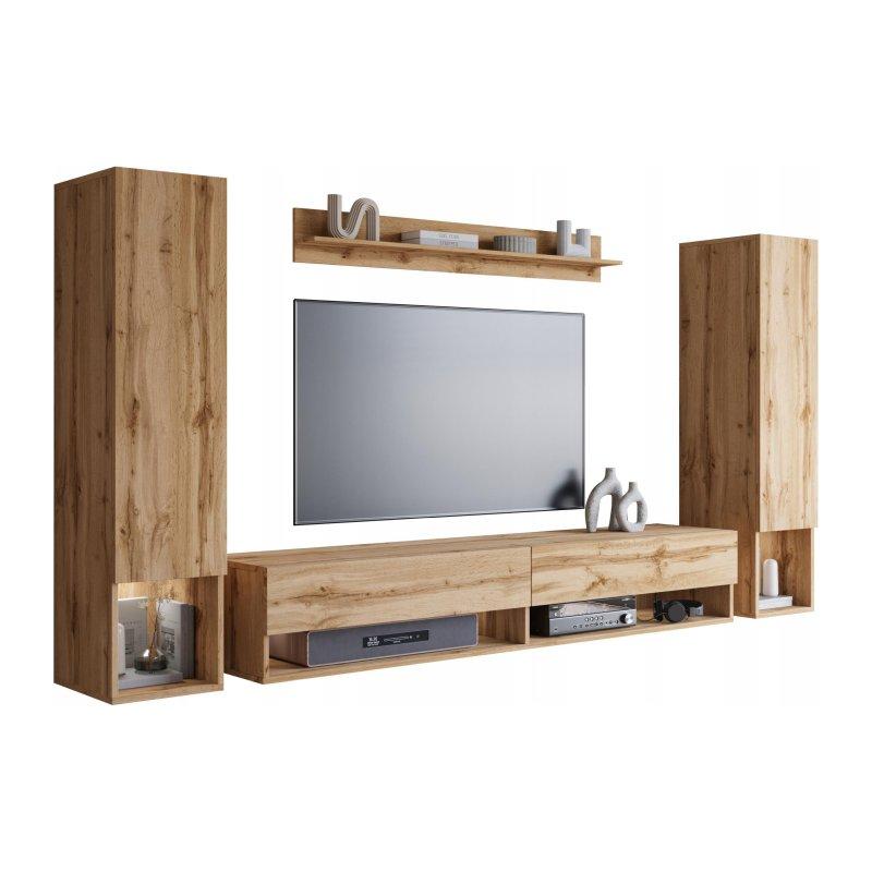 Açık Meşe Dokulu Modern Asma TV Ünitesi Seti 240 cm
