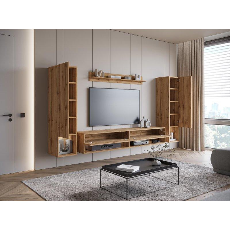 Açık Meşe Dokulu Modern Asma TV Ünitesi Seti 240 cm