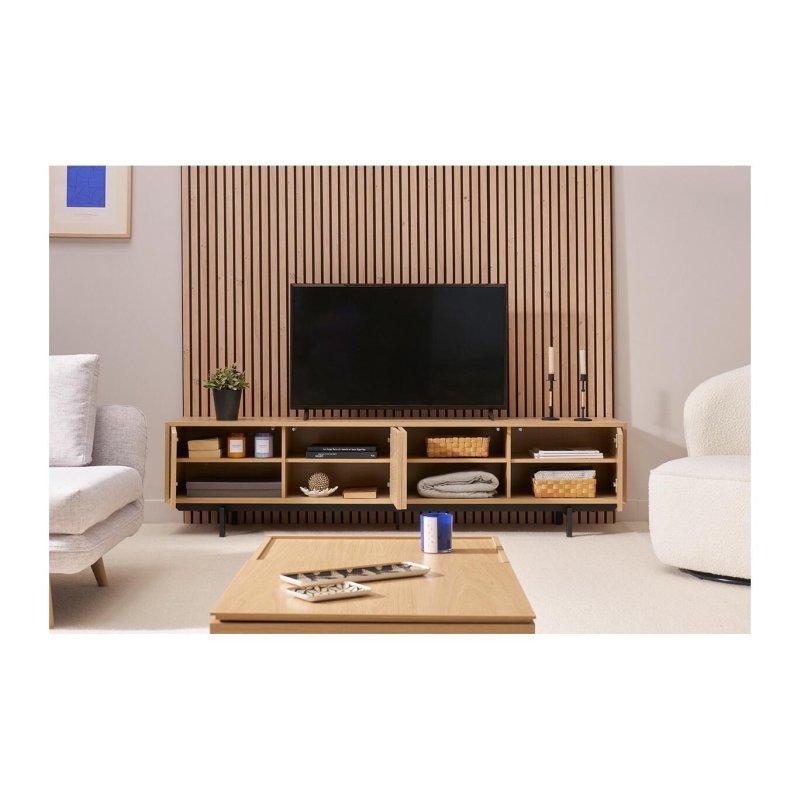 Açık Meşe Dokulu Modern Metal Ayaklı TV Sehpası 200 cm