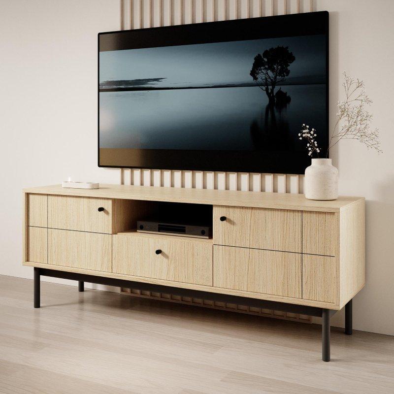 Açık Meşe Rengi İskandinav TV Ünitesi Siyah Ayaklı 153 cm - 78955