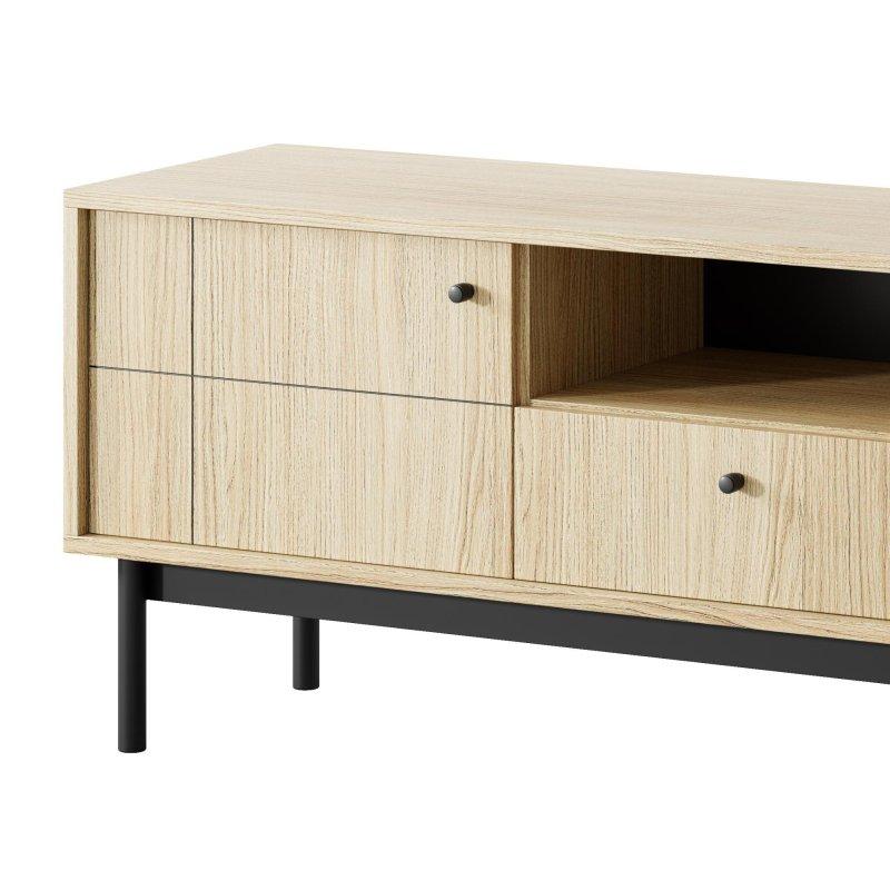 Açık Meşe Rengi İskandinav TV Ünitesi Siyah Ayaklı 153 cm - 78955