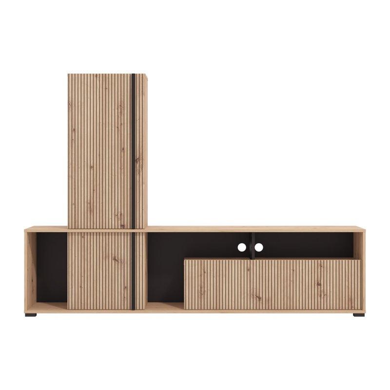 Açık Meşe ve Siyah Renkli Modern TV Ünitesi 195 cm