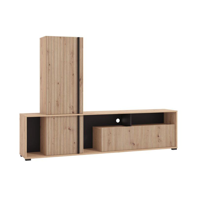 Açık Meşe ve Siyah Renkli Modern TV Ünitesi 195 cm