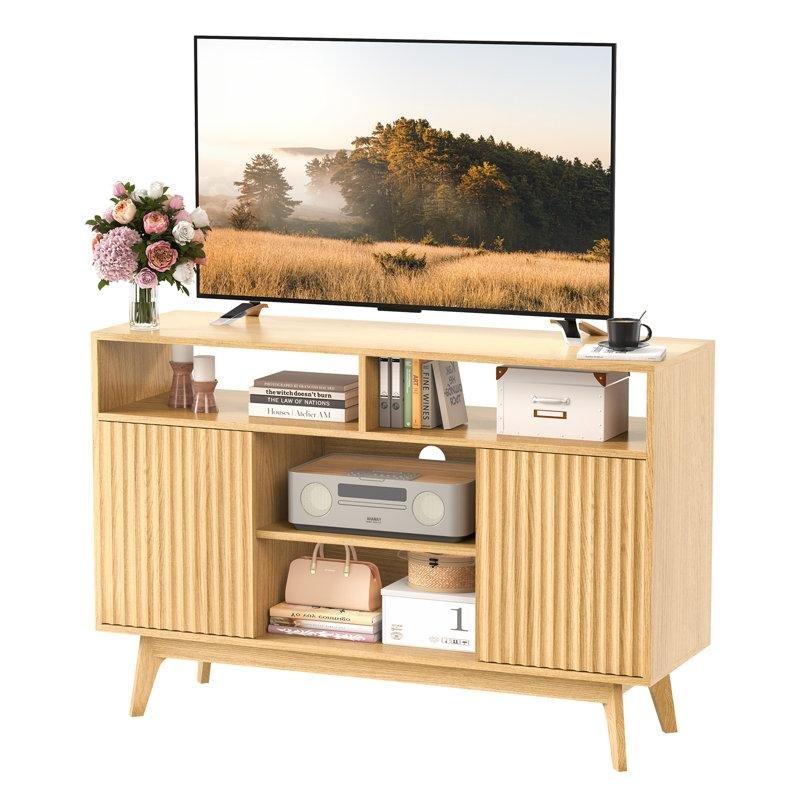 Açık Raflı Katı Ahşap Ayaklı Minimal TV Ünitesi 120 cm Meşe - 80293