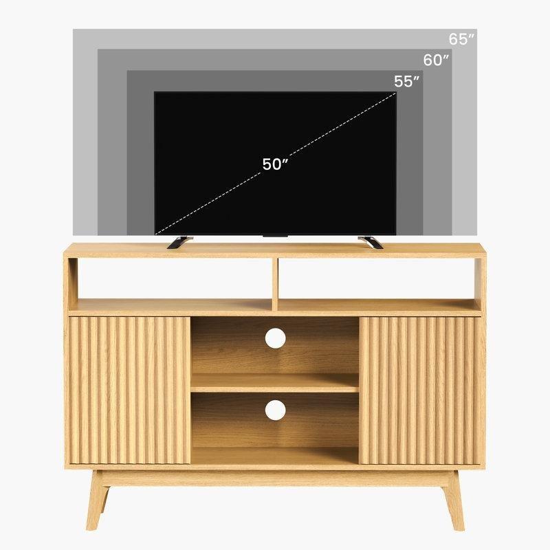 Açık Raflı Katı Ahşap Ayaklı Minimal TV Ünitesi 120 cm Meşe - 80293