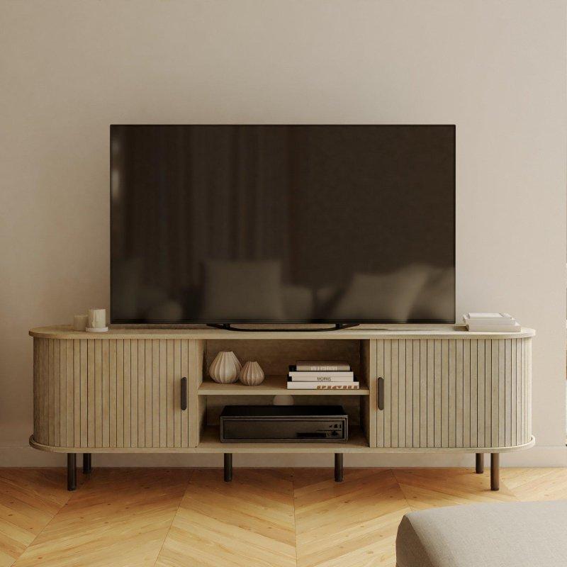 Açık Raflı Kaydırmalı Kapılı İskandinav TV Ünitesi 180x55 cm Açık Meşe - 79015