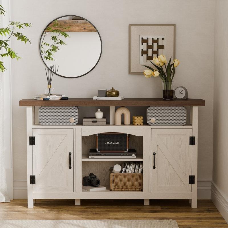 Ahşap Çiftlik Tarzı Köşe TV Ünitesi USB ve Priz Özellikli 137x39x81 cm