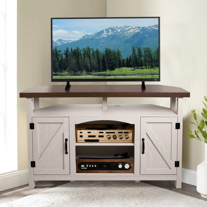 Ahşap Çiftlik Tarzı Köşe TV Ünitesi USB ve Priz Özellikli 137x39x81 cm