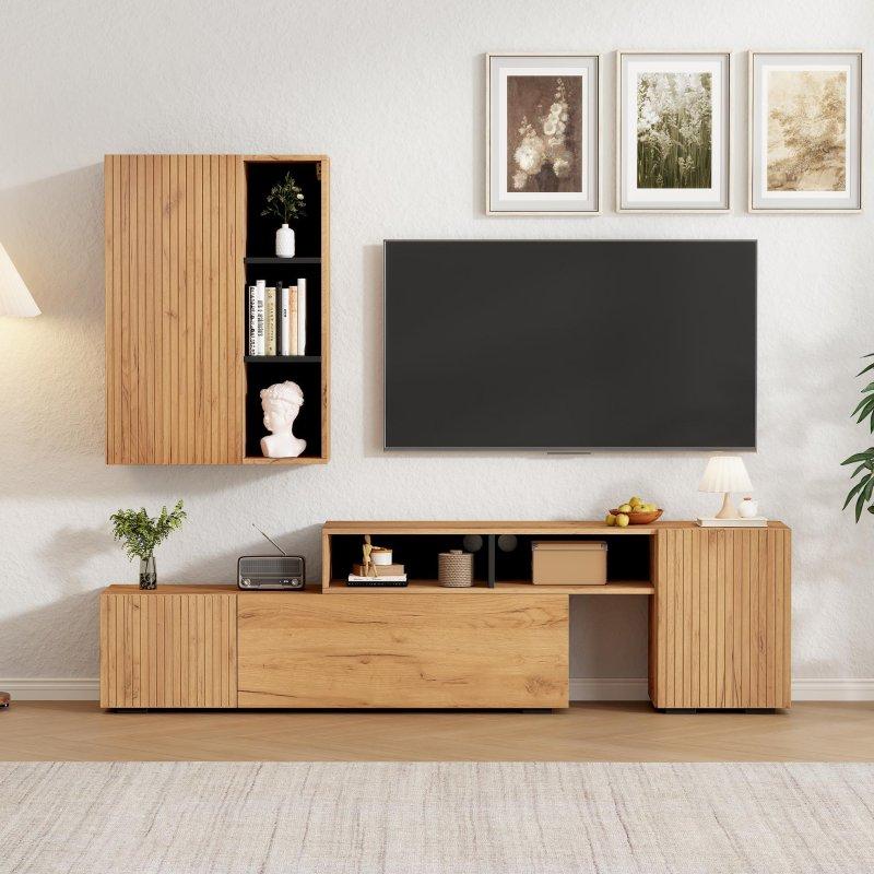 Ahşap Dokulu Genişleyebilir TV Ünitesi Seti