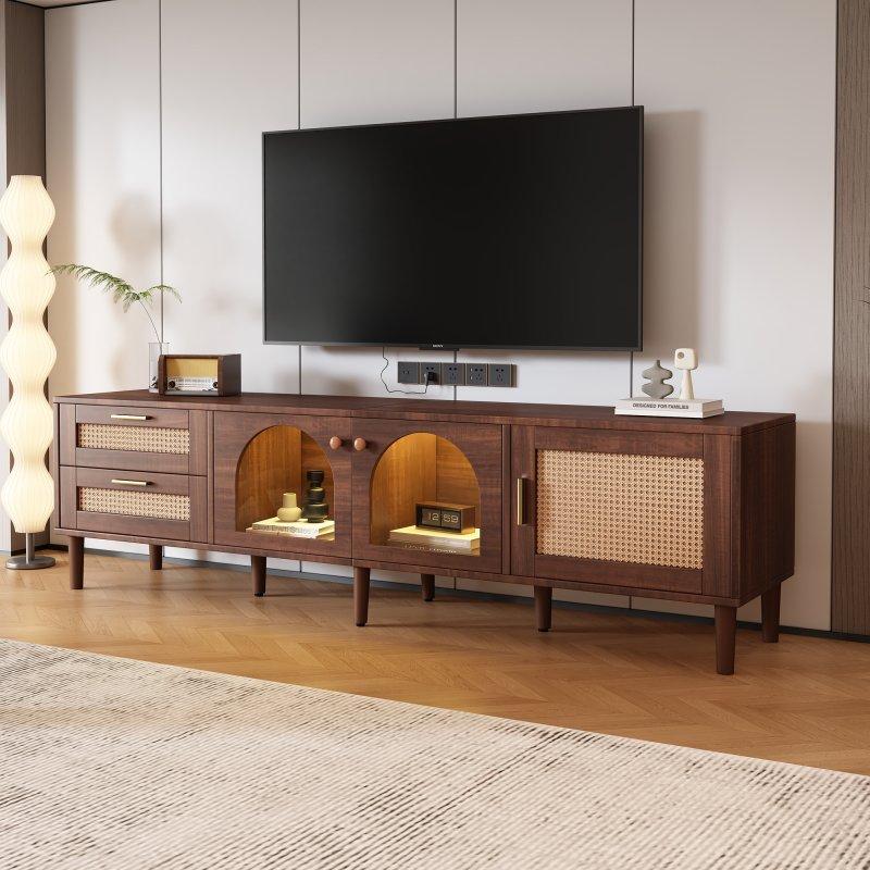Ahşap Dokulu Kahverengi LEDli 180 cm TV Sehpası