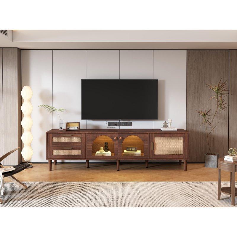 Ahşap Dokulu Kahverengi LEDli 180 cm TV Sehpası