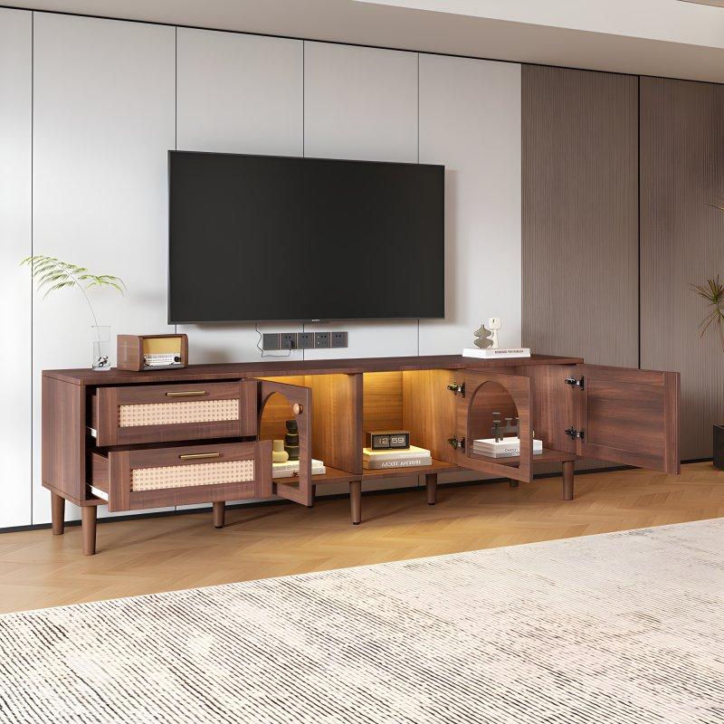 Ahşap Dokulu Kahverengi LEDli TV Sehpası 180 cm