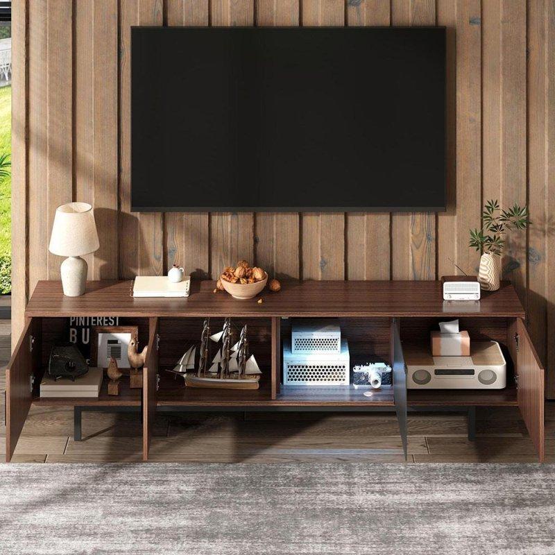 Ahşap Dokulu Modern LEDli 200 cm TV Sehpası
