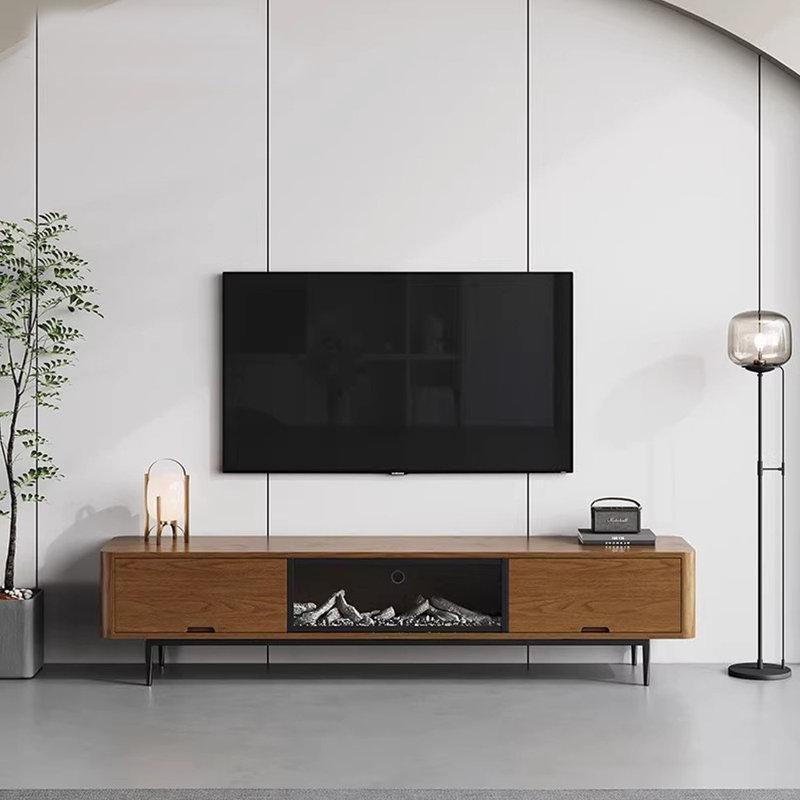Ahşap Dokulu Şömineli Modern TV Ünitesi 240 cm