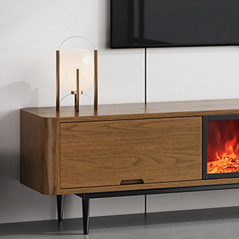 Ahşap Dokulu Şömineli Modern TV Ünitesi 240 cm