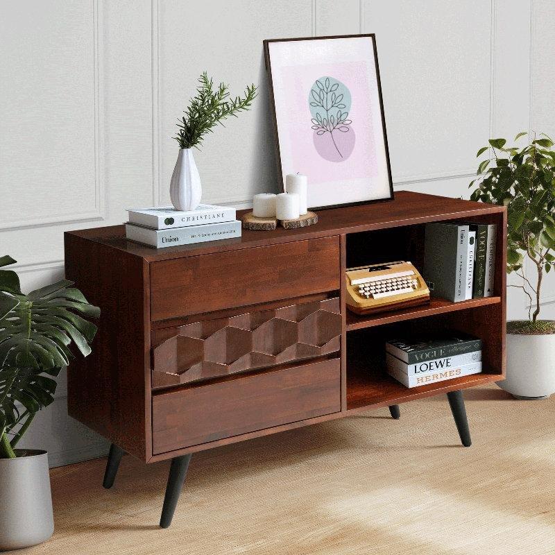 Akasya Masif Ahşap Petek Desenli 110 cm Kahverengi Mini TV Ünitesi - 80251