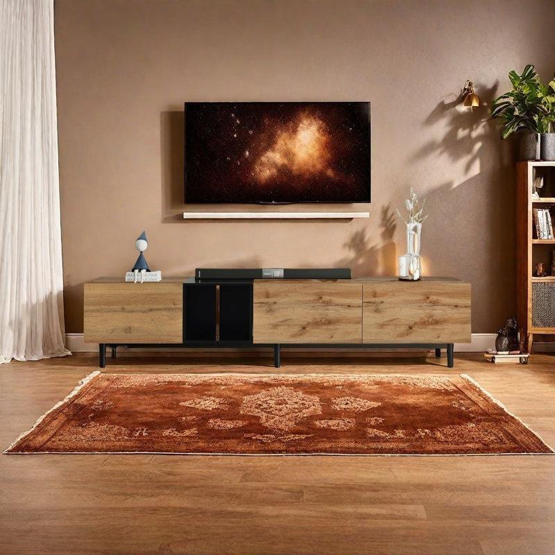 Altı Ayaklı Sıcak Ahşap Çekmeceli TV Ünitesi 195 cm - 78253