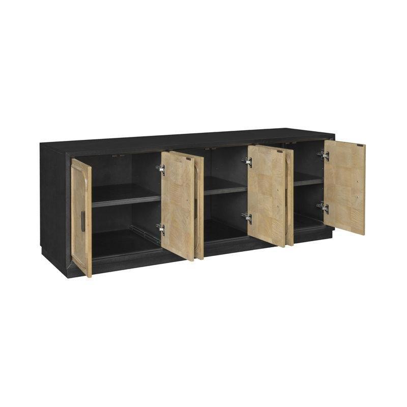 Altı Kapılı Siyah ve Doğal Ahşap Rustik TV Ünitesi 187x46x66 cm - 79144