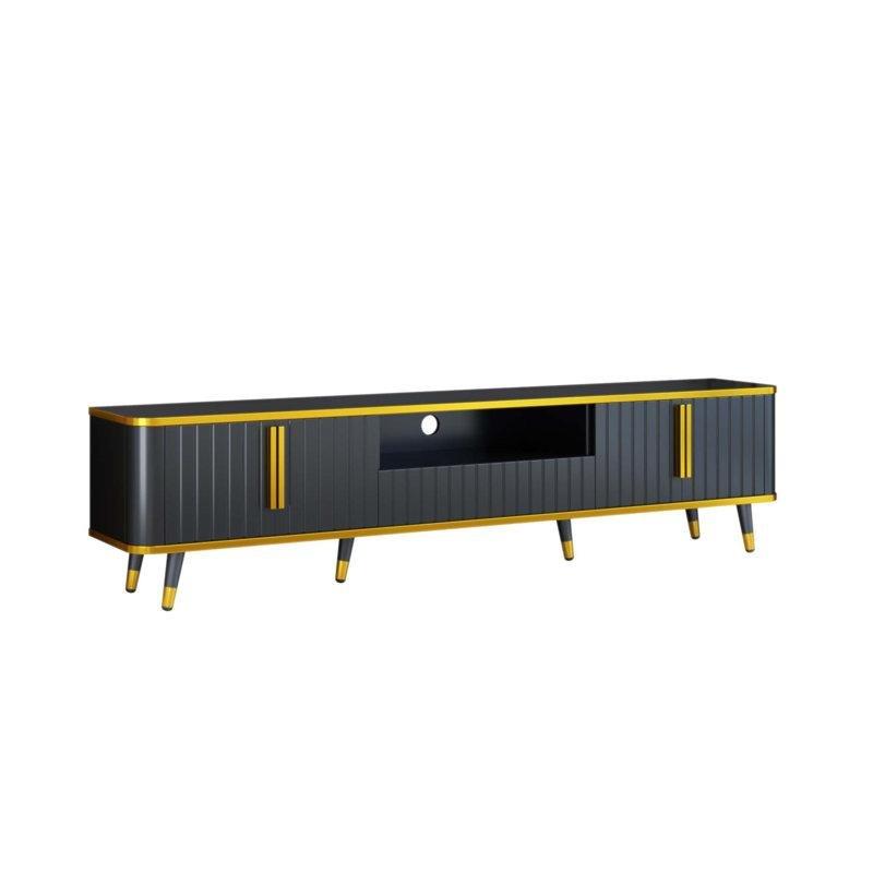 Altın Aksesuarlı Açık Raflı Lacivert TV Ünitesi 200x35x48 cm - 79348