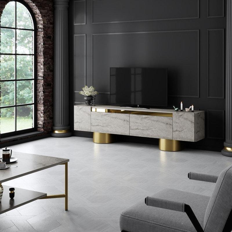 Altın Ayaklı Beton Görünümlü TV Ünitesi 180x50x30 cm - 79270