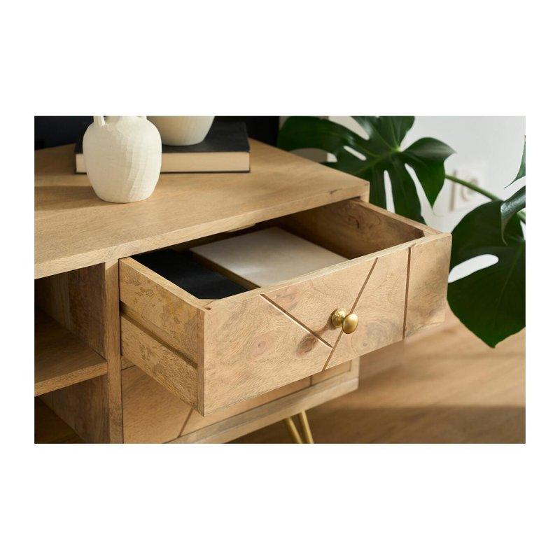 Altın Ayaklı Endüstriyel Ahşap TV Sehpası 130 cm