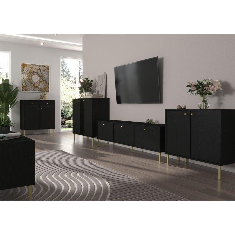 Altın Ayaklı Siyah Grafitli Modern TV Sehpası 121 cm