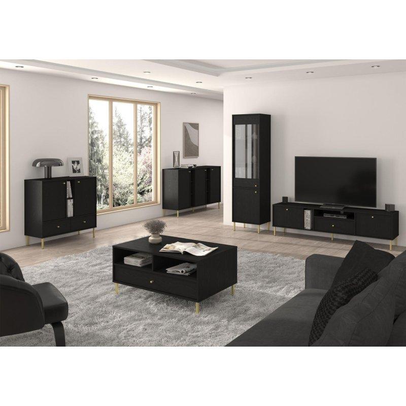 Altın Ayaklı Siyah Grafitli Modern TV Sehpası 121 cm