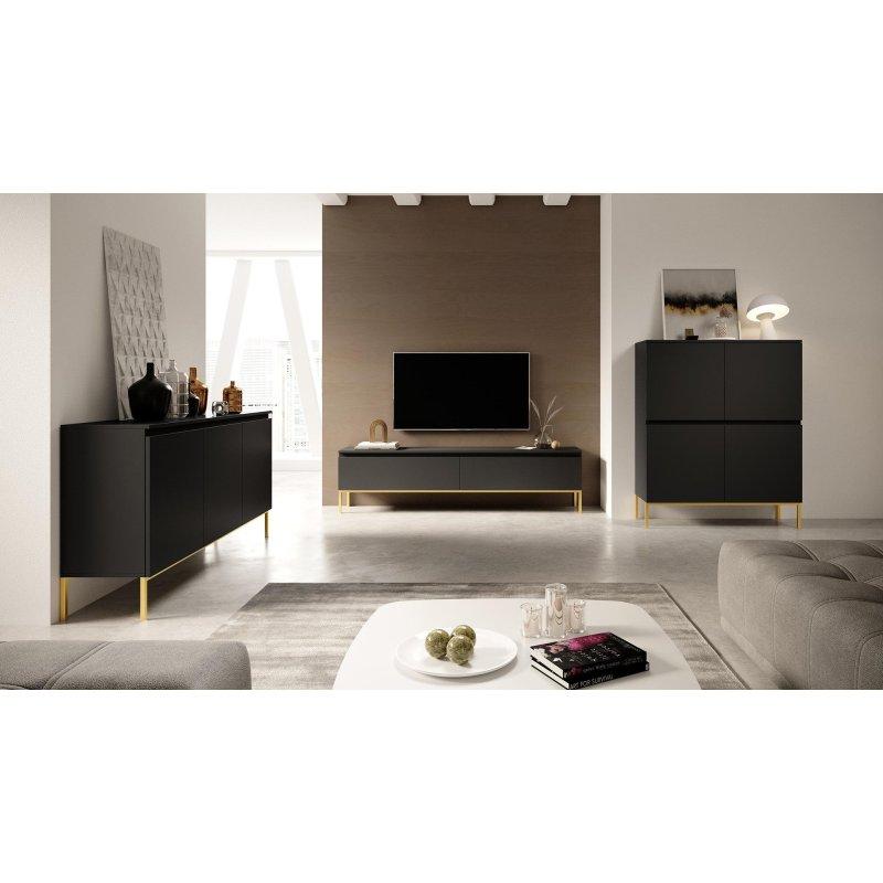 Altın Ayaklı Siyah Mat TV Sehpası 150 cm