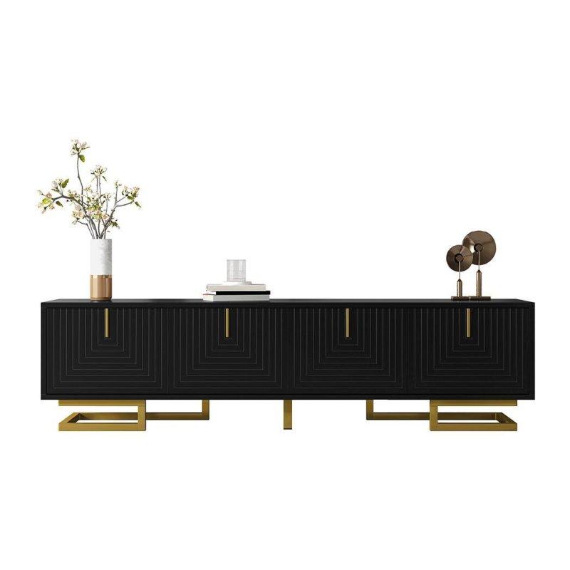 Altın Ayaklı Siyah Modern TV Sehpası 160 cm