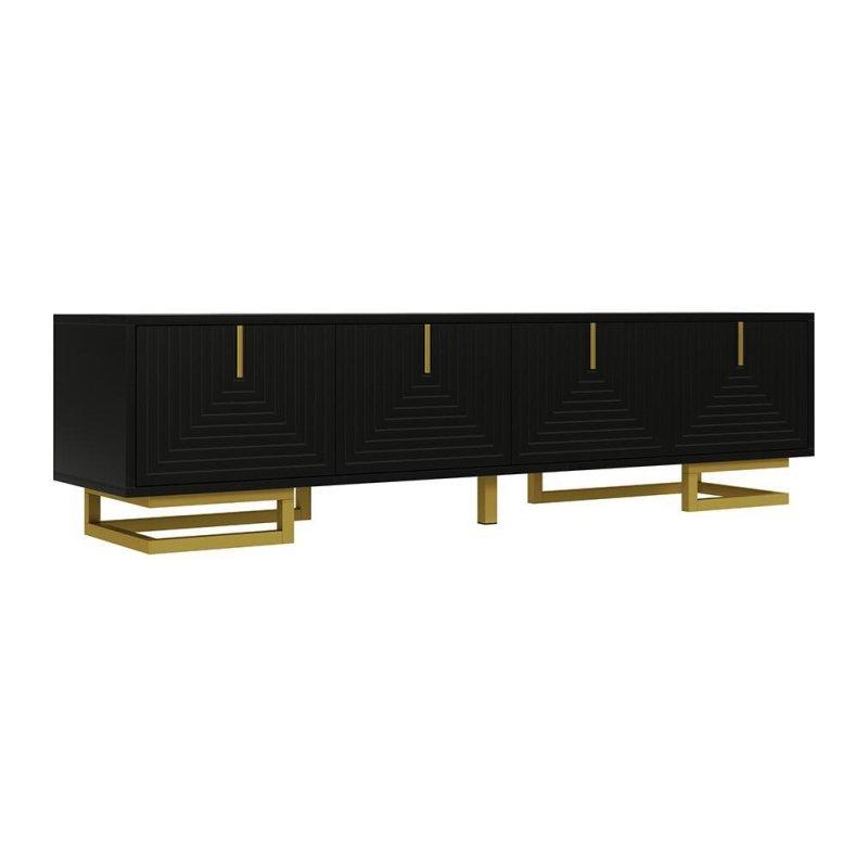 Altın Ayaklı Siyah Modern TV Sehpası 160 cm