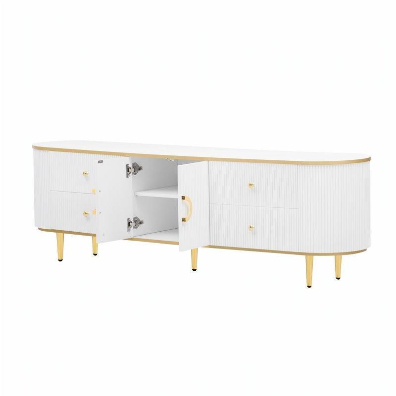 Altın Detaylı Beyaz Metal Ayaklı TV Ünitesi 180x40x55 cm - 79342
