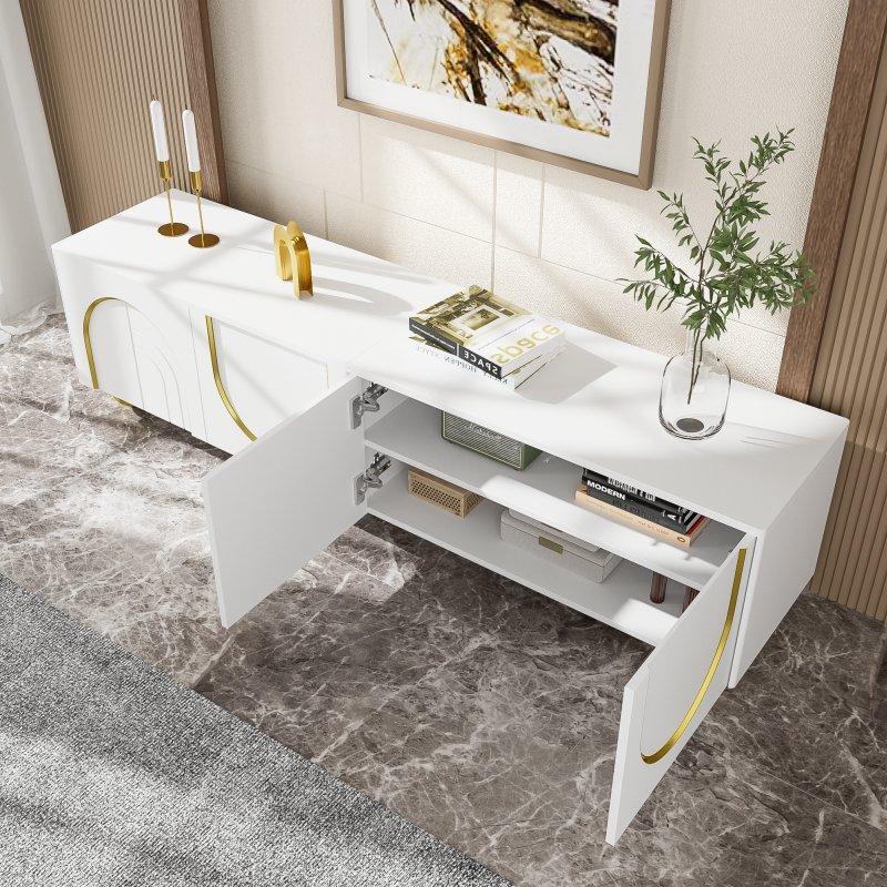 Altın Detaylı Beyaz Modern TV Sehpası 170 cm