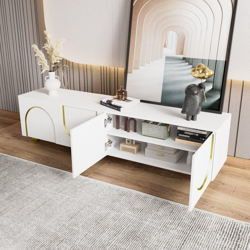 Altın Detaylı Beyaz Modern TV Sehpası 170 cm - Tasarım 18