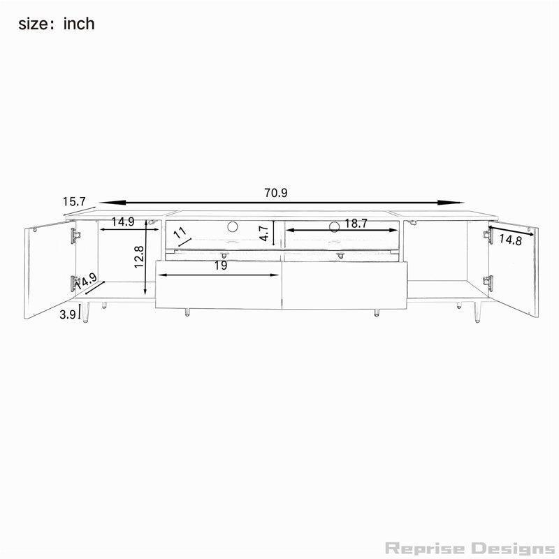 Altın Detaylı Modern TV Ünitesi 180 cm Siyah Ahşap Metal Ayaklı - 79273