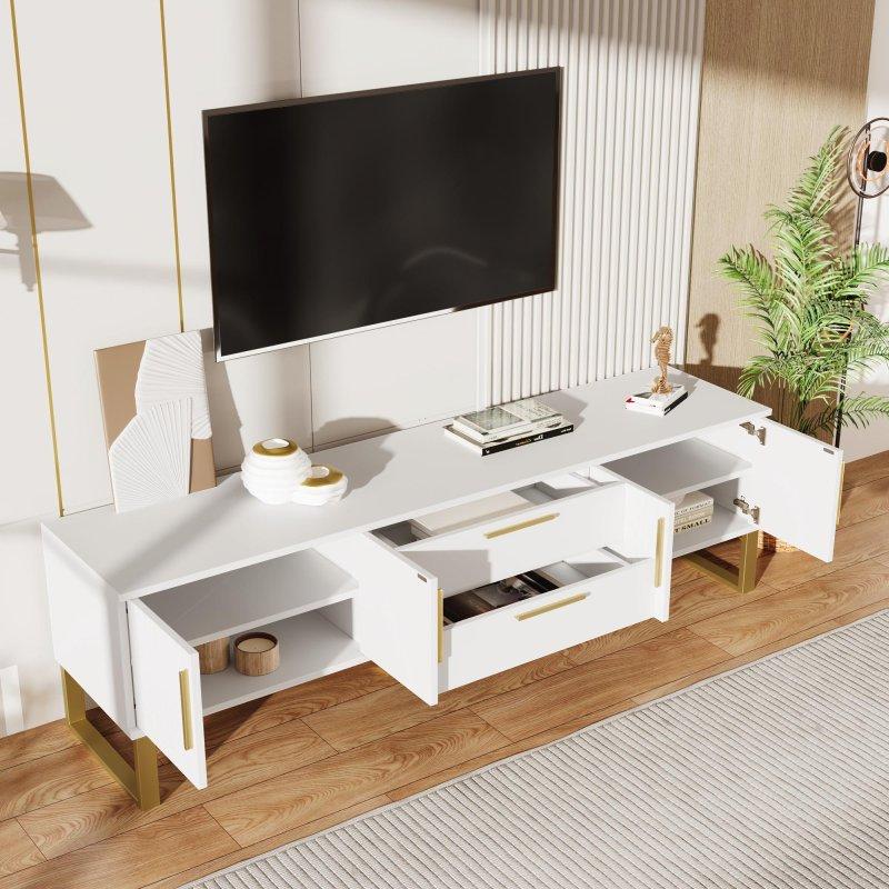 Altın Detaylı Parlak Beyaz TV Sehpası 170 cm