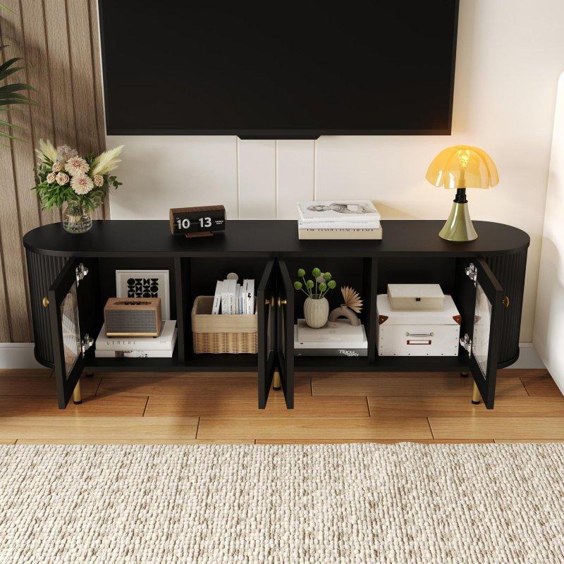 Altın Detaylı Siyah Cam Kapaklı TV Ünitesi 170 cm