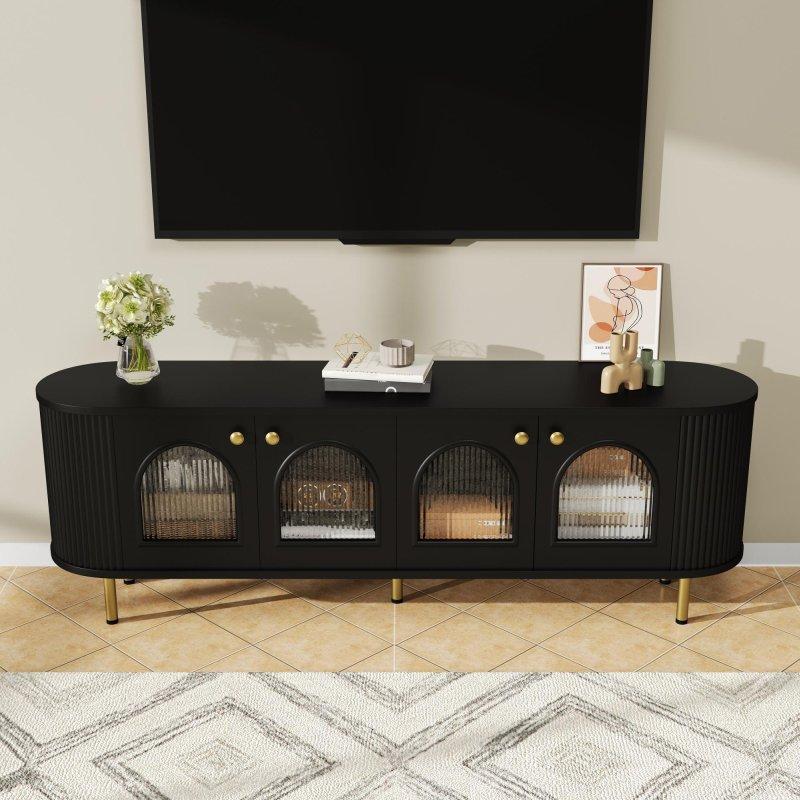 Altın Detaylı Siyah Cam Kapaklı TV Ünitesi 170 cm